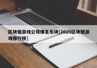 区块链游戏公司排名乐块[2020区块链游戏排行榜]